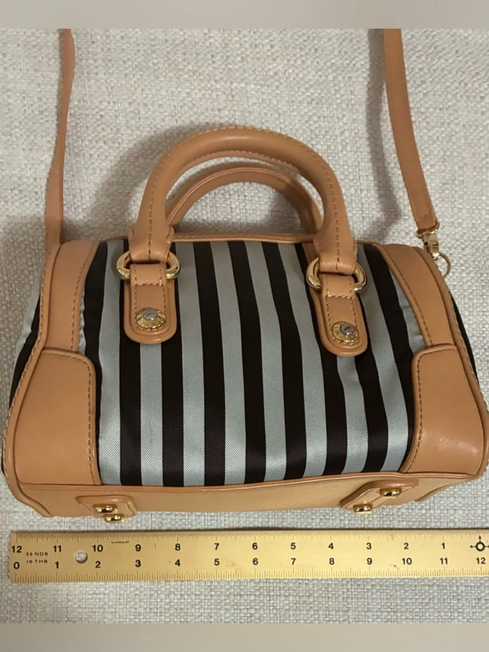 Henri Bendel EUC Mini Stripe Nylon & Leather Crossbody / Satchel Bag @9”x 7” - Picture 13 of 16